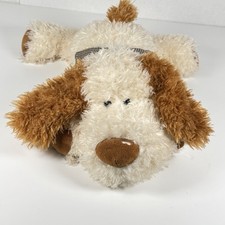 KELLYTOY Floppy Tan and Cream Plush Fluffy Soft Dog w/Houndstooth Bow 16 1