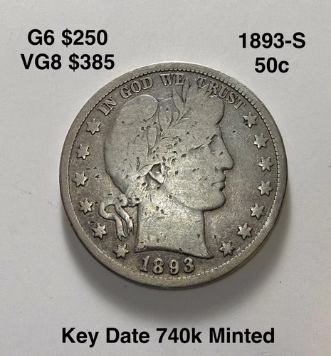 1893-S Barber Half Dollar Key Date *details Coin San Francisco Mint Silver Coin