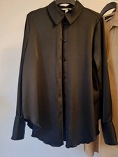 H&M, Bluse, Größe: L, Schwarz, Polyester, Einfarbig, Satin, Damen #ceA