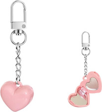 Cute Heart Keychain,Diy Lip Cheek Balm Heart Bag Charm with Mirror and Spoon,Y2K
