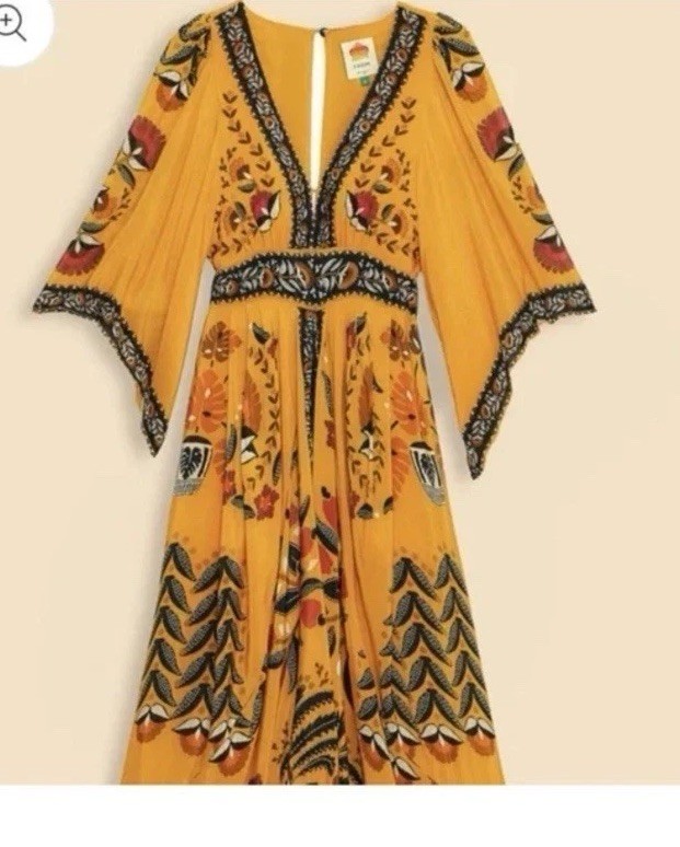FARM RIO Tropical Tapestry Kaftan Dress yellow xxs