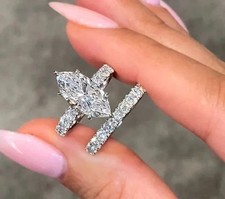 Marquise Cut 2.50 Cttw Lab-Created Diamond Bridal Ring Set 14K White Gold Plated