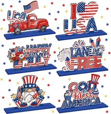 6 Pcs 4th of July Table Decorations, Memorial Day Patriotic Wooden Table Centerp