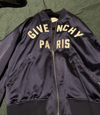 Givenchy Men's Navy Logo Embroidered Bomber Jacket Full Zip Short Size 46
