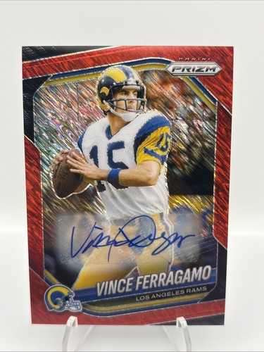 Panini 2025 Prizm Red Shimmer Vince Ferragamo Auto  Los Angeles Rams #/35 J
