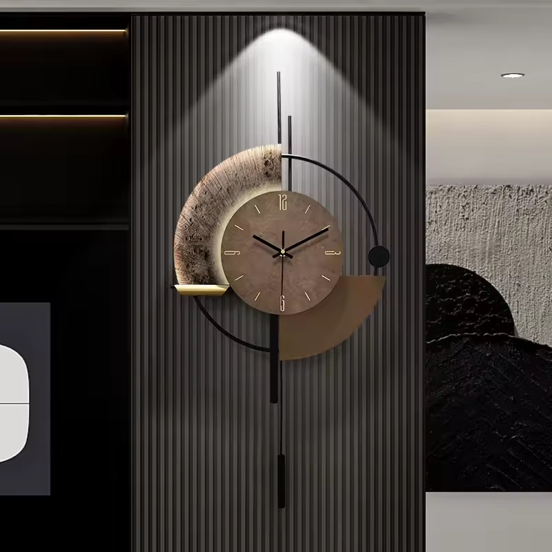 Horloge murale salon moderne luxe pendule géante 87cm bois métal pour intérieur contemporain