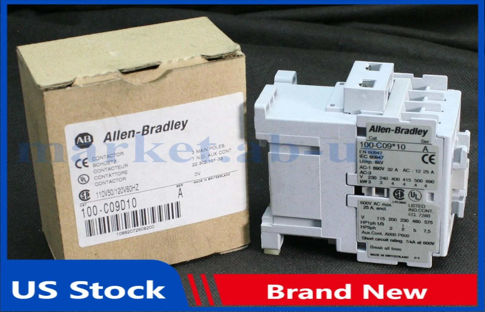 One (1) AB Allen Bradley 100-C09D10 Ser A Contactor 9A 110/120V Swiss NEW