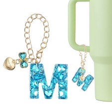 Letter Charm for Stanley Tumbler Cup, Bow Heart Initial m Letter Charm, Blue