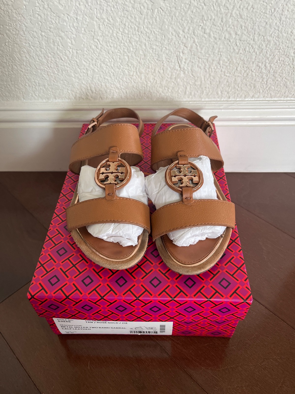Tory Burch metal miller two band sandal calf leather size 8.5
