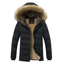 2025 Winter New Warm Thick Fleece Parkas Men windbreak Hooded Fur Collar Parka J