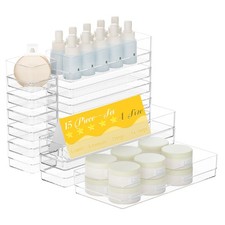 15 PCS Clear Plastic Drawer Organizer Set, 4 Sizes Acrylic Drawer Storage Tra...
