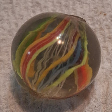 Single Swirl Glass Toy Marble Clear Multicolor Ribbon Style Age 17