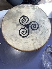 Irish Bodhran Framed Drum Celtic Triskele Goat Skin Hand Drum /Case