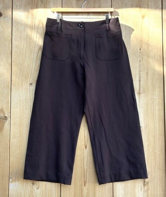 Quince Ultra-Stretch Ponte Cropped Wide Leg Brown Pants Sz 14