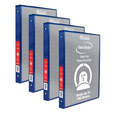 BAZIC 3 Ring Binder 1/2'' Economy View Organizer - Blue, Round Ring 4-Pack