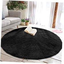 Round Fluffy Soft Area Rugs for Kids Girls Room Princess Castle 4ft Black