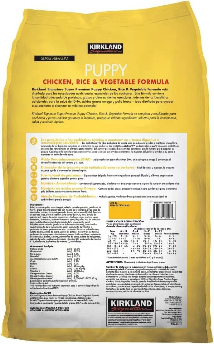 Kirkland Signature Puppy Formula - Chicken, Rice and Vegetable Dog Food - 20 Pou