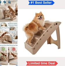 Foldable Pet Stairs 4 Step Nonslip Foam Pads Plastic Tan Small Dogs Cats Travel