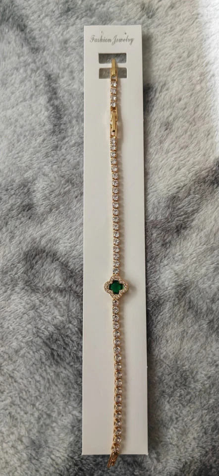 Brazalete Tenis Circonitas Chapado en Oro 18k con Trébol de Cuatro Hojas 16+3cm Ajustable Foto 4 de 4