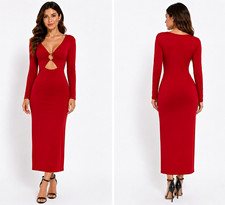Forever 21 Women’s Red O-Ring Cutout Maxi Dress Long Sleeve Size L NWT