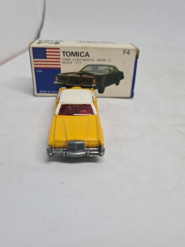 TOMICA # F4 FORD CONTINENTAL MARK IV YELLOW New Vintage Blue Box 1:77 Scale 1976 - Picture 3 of 11