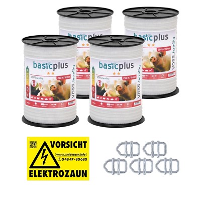 1000m 10mm Weidezaun Band  Elektro Zaun Pferde Pony Rinder Ziegen Hunde Schweine