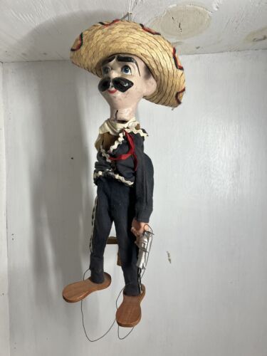 3 Vintage Puppe mexikanische Volkskunst Marionette Porzellan Gesicht Hexe, Cowboy, - Bild 2 von 7