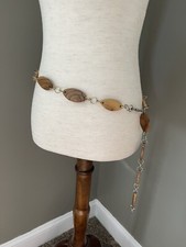 Vintage Wooden Chain Belt Y2K Oval Wood  Metal 90s 80s