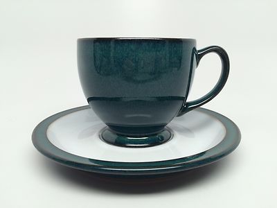 DENBY ENGLAND ''GREENWICH'' Green / White FOOTED CUP & SAUCER - NEW with tags