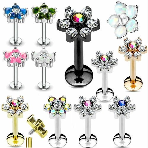 16g Gem Stainless Steel Labret Lip Monroe Tragus Ring Stud Medusa Piercing - Image 3 of 4