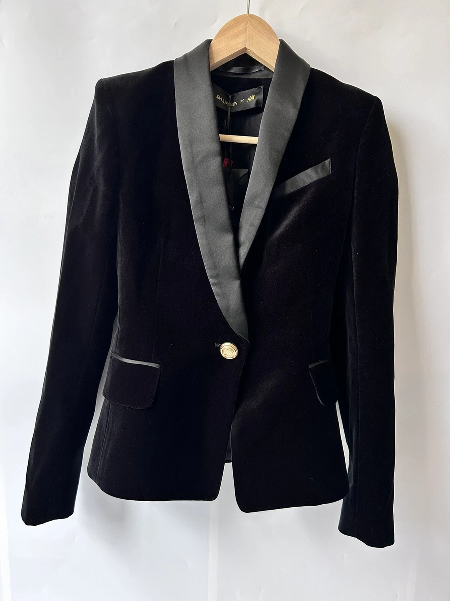 BALMAIN for H M Velvet black classic blazer jacket Size 34 UK 6