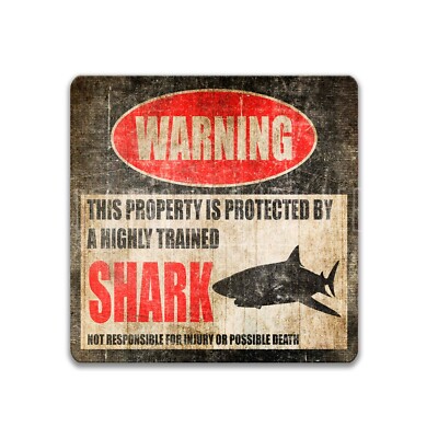 Shark Square Protected Property Sign, Funny Warning Metal Pool Decor, 8-HIG016