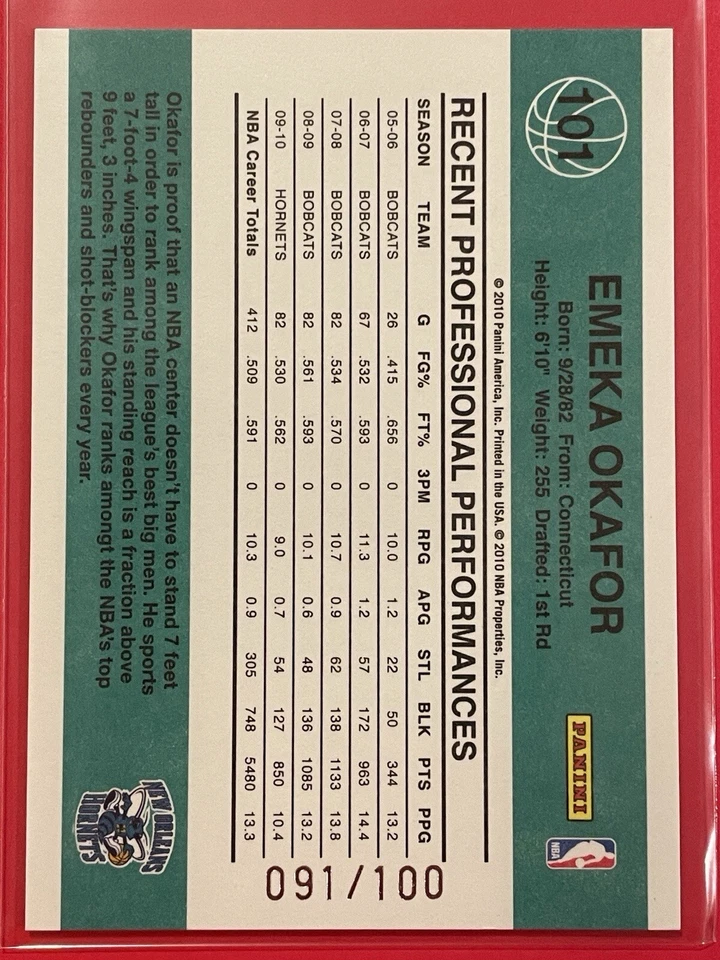 Avispones de baloncesto Panini Donruss Emeka Okafor 2010-11 prueba de prensa/100 #101 Foto 2 de 3
