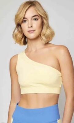 Fourlaps One Shoulder Solo Yellow Sports Bra Size Medium Double Strap Banana