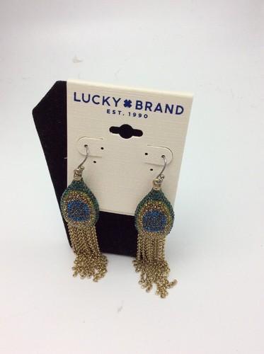 $45 LUCKY BRAND Pave Peacock Goldtone Fringed Drop Earrings a14 G - Picture 4 of 9