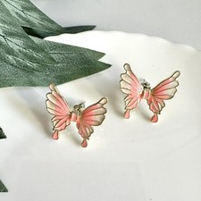 Pink Gold Butterfly Stud Bohemian Earrings Boho Pretty Jewelry NEW Gift