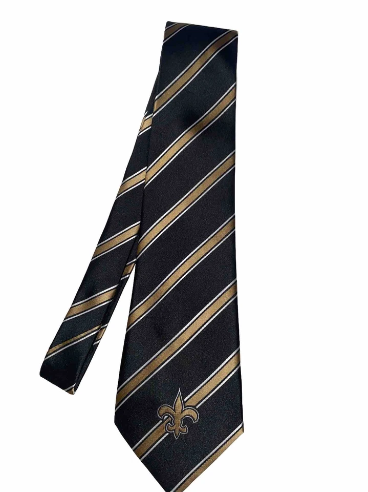 Corbata para hombre NFL New Orleans Saints negra con rayas doradas por Eagles Wing Foto 2 de 3