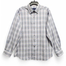 David Donahue Fusion Dress Shirt Mens XL 17.5 Plaid Long Sleeve Button Up