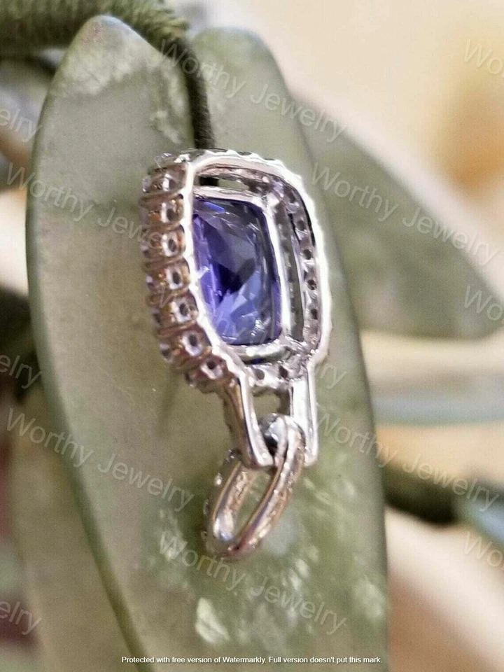 Colgante de diamantes de tanzanita azul corte cojín de 5 quilates con acabado de oro blanco de 14 quilates cadena gratis Foto 2 de 4