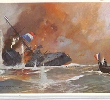 GERMANY WW1 Art PROPAGANDA Postcard *FRENCH SHIP SINKING* Naval MARITIME PF133
