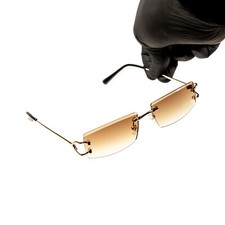 Narrow Rimless Gold Frame Stylish Light Brown Gradient Tinted Lens Sunglasses