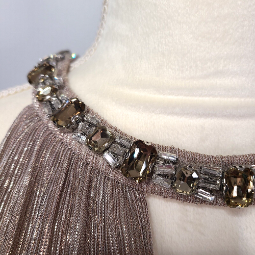Eliza J Shimmering Cutout Halter Gown 10 Metallic Champagne Embellished Goddess - Picture 10 of 16