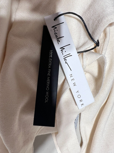 Nicole Miller Women Cream Long Belted XL Sweater Extra Fine Merino Wool New NWT - Picture 8 of 8