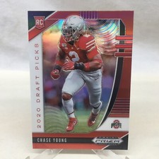 CHASE YOUNG REDSKINS RED PRIZM ROOKIE CARD JERSEY #2 OHIO STATE RC 2020. rookie card picture