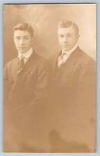 Postcard RPPC Selective Vignette Studio Portrait two Well Dressed Man A4