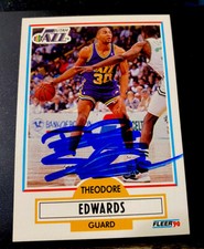 Jazz Great THEODOORE "BLUE" EDWARDS Autographed 1990-91 FLEER Card