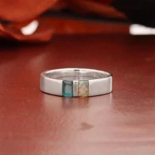 London Blue Topaz & Fire Opal Ring, 925 Sterling Silver Men's Band Ring For Gift