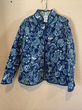 Vintage BFA CLASSICS Sz L Blue Green 100 Cotton Floral Jacket