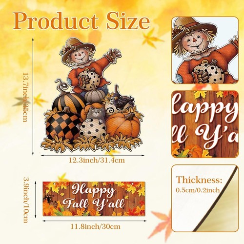 Fall Home Decor Scarecrow Door Sign Happy Fall Yall Pumpkin - Picture 2 of 3