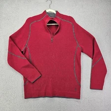 Smartwool Sweater Mens Medium Red 1/4 Zip Merino Wool Long Sleeve Pullover FLAWS
